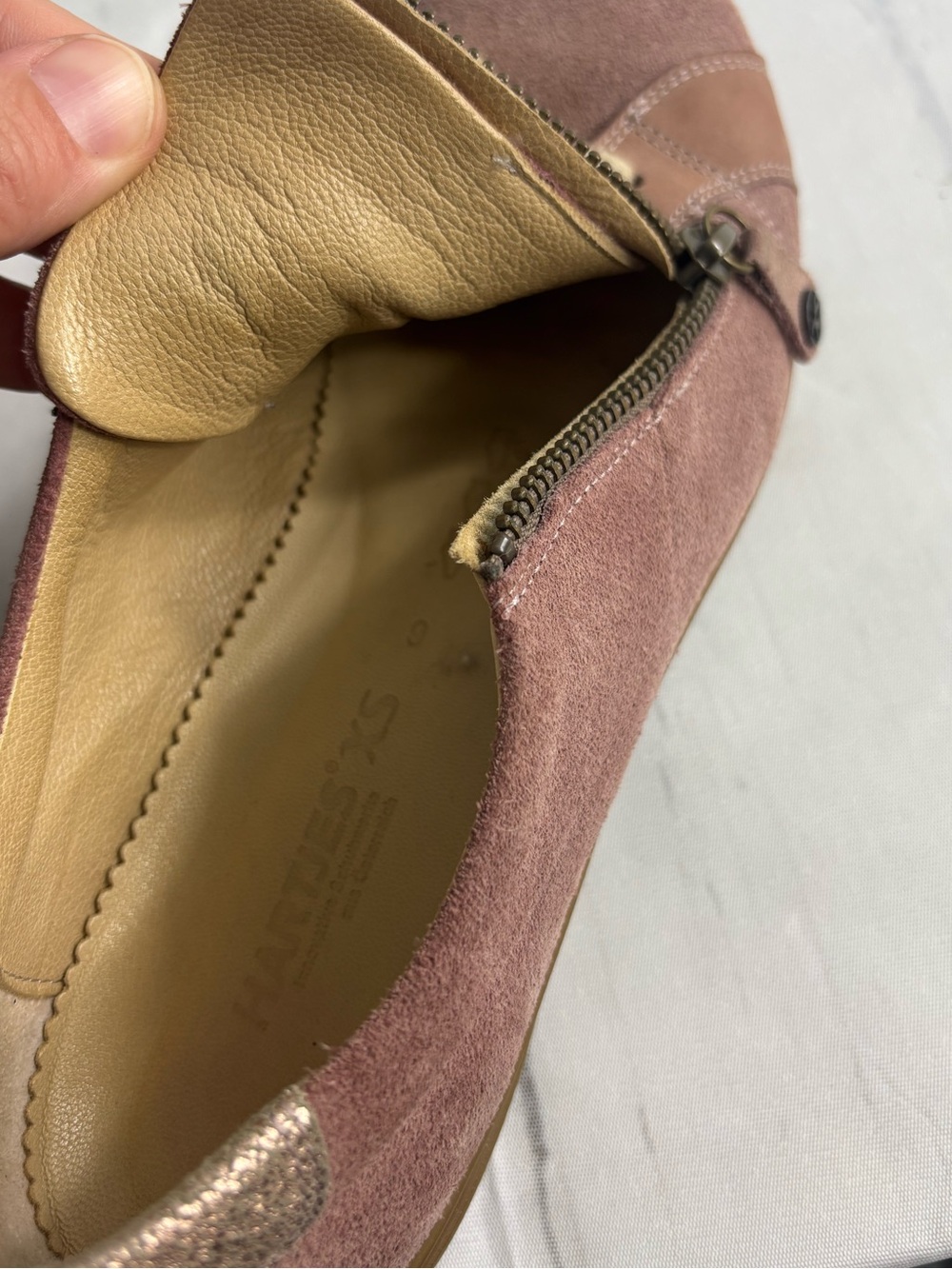 Hartjes "XS Casual" Women’s Suede Zip Sneakers Mauve Rose Gold Heel Accent - Picture 8 of 10